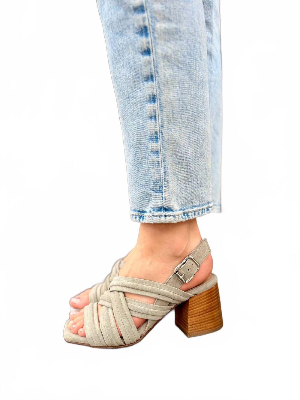 NEW LAURA BELLARIVA women's chloe suede strappy block-heel sandals in army